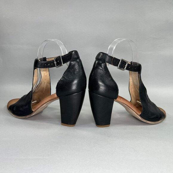 Miz Mooz Heels Women's Size 10 Black Leather Open Toe Buckle Ankle Strap Sandals - Picture 6 of 10